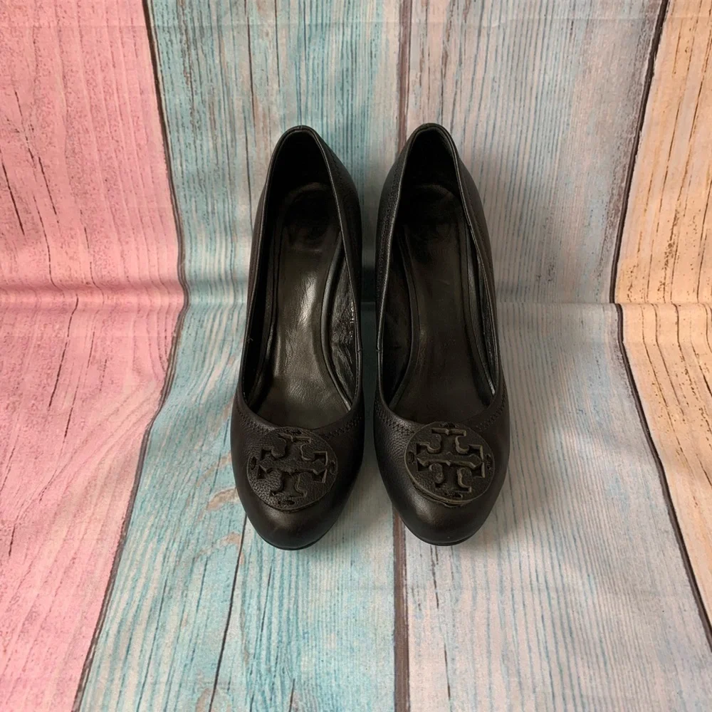 Tory Burch Black Leather Wedges